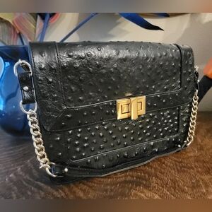 Rebecca Minkoff Crossbody Flap Purse in black leather ostrich